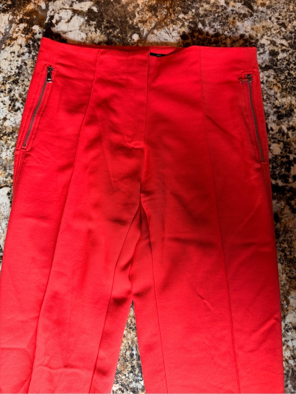 Zara pants, bright coral red, side zip and back pockets, straight leg, Sz Small - Picture 2 of 14